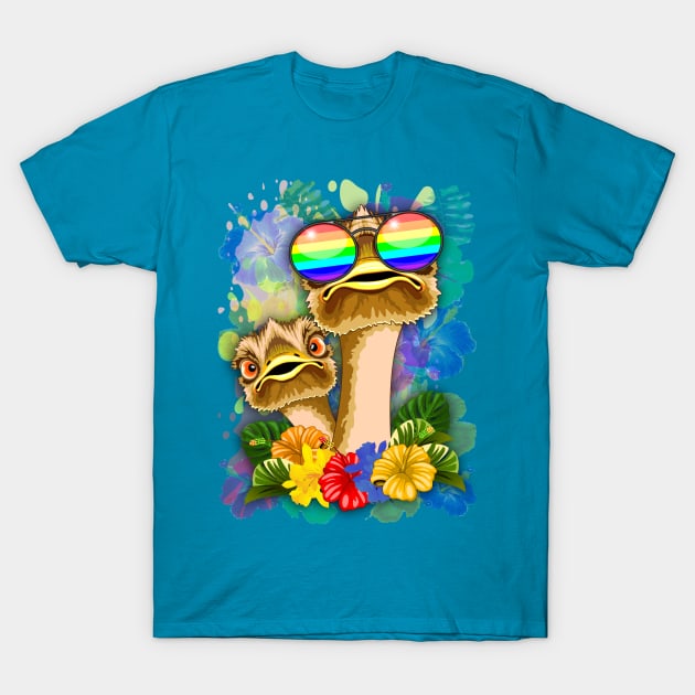 Ostrich Hawaii Fashion Funny Dudes T-Shirt by BluedarkArt